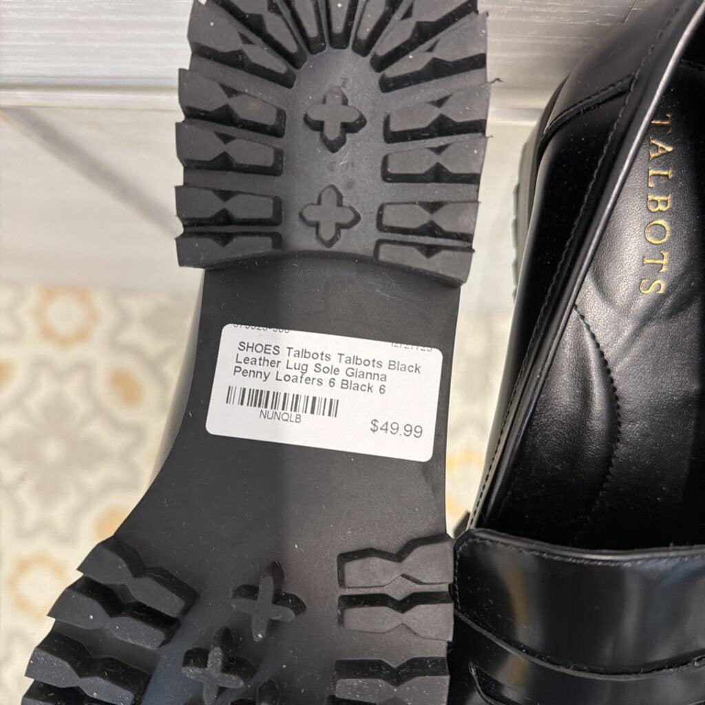 Talbots Black Leather Lug Sole Gianna Penny Loafers 6