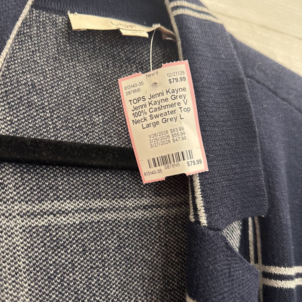 Jenni Kayne Grey 100% Cashmere V Neck Sweater Top Large