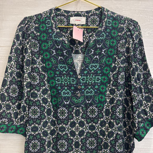 Xirena Navy/ Green Print Long Sleeve Top Large