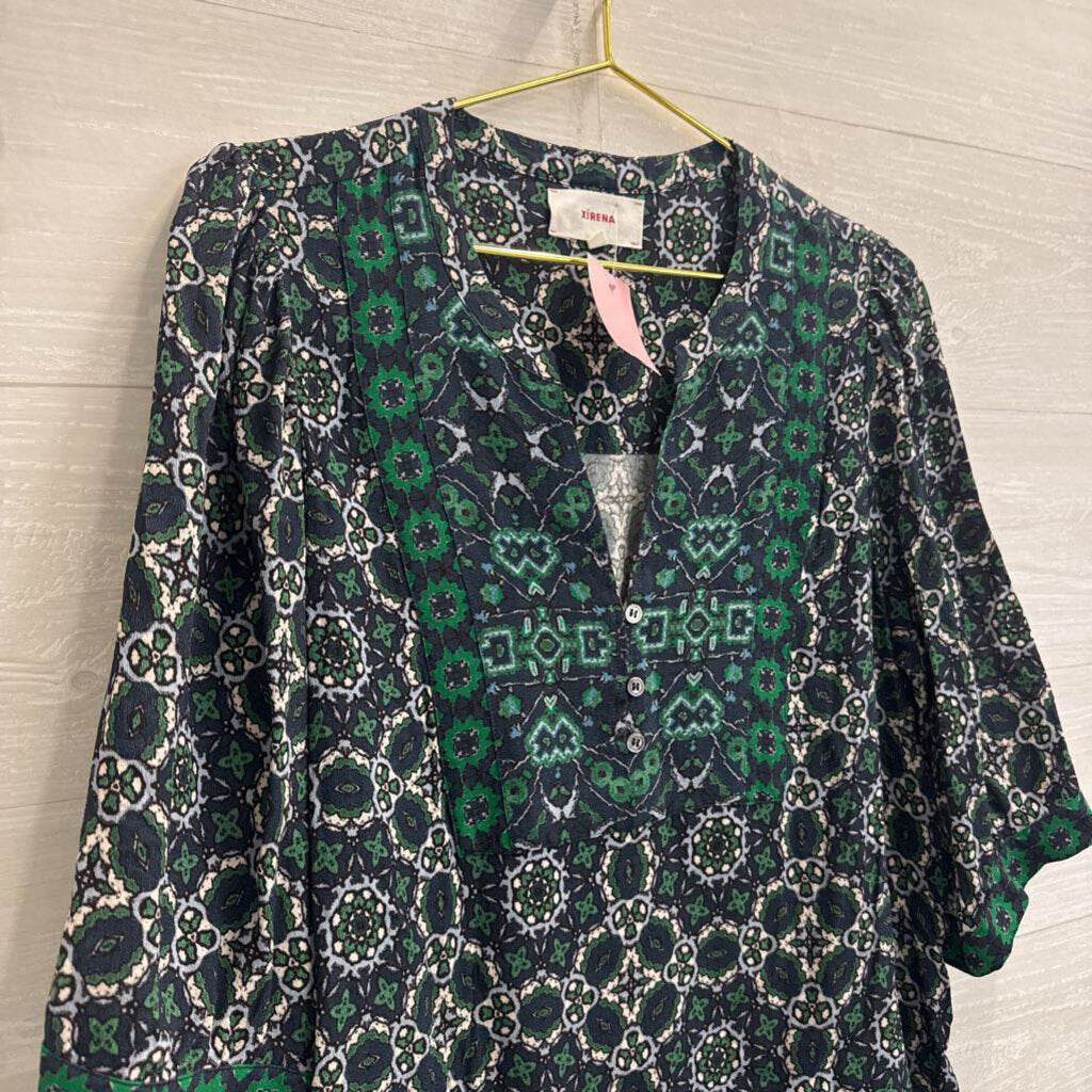 Xirena Navy/ Green Print Long Sleeve Top Large
