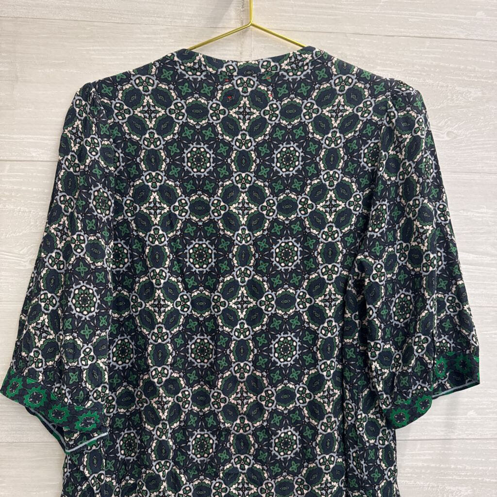 Xirena Navy/ Green Print Long Sleeve Top Large