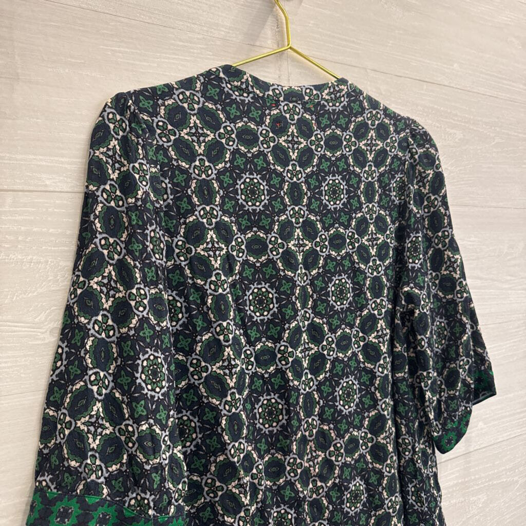 Xirena Navy/ Green Print Long Sleeve Top Large
