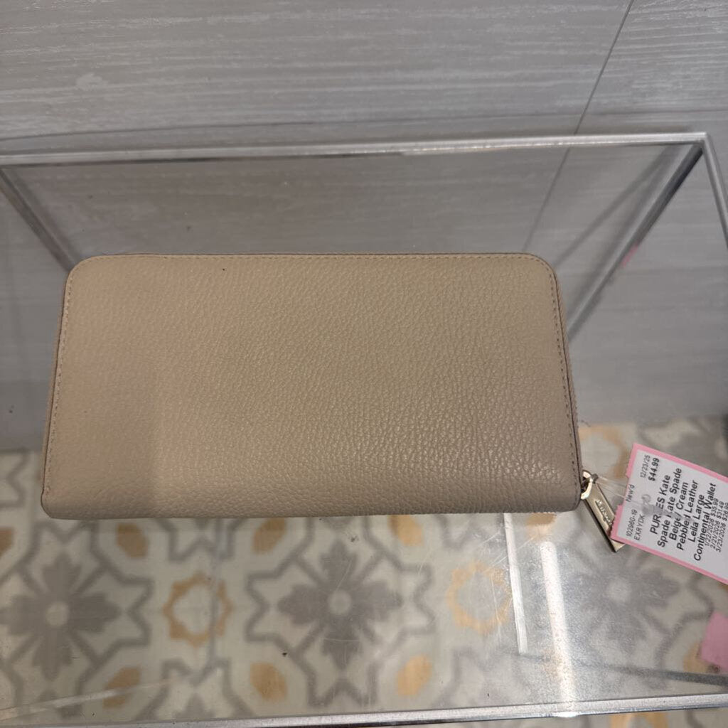 Kate Spade Beige/ Cream Pebbled Leather Leila Large Continental Wallet