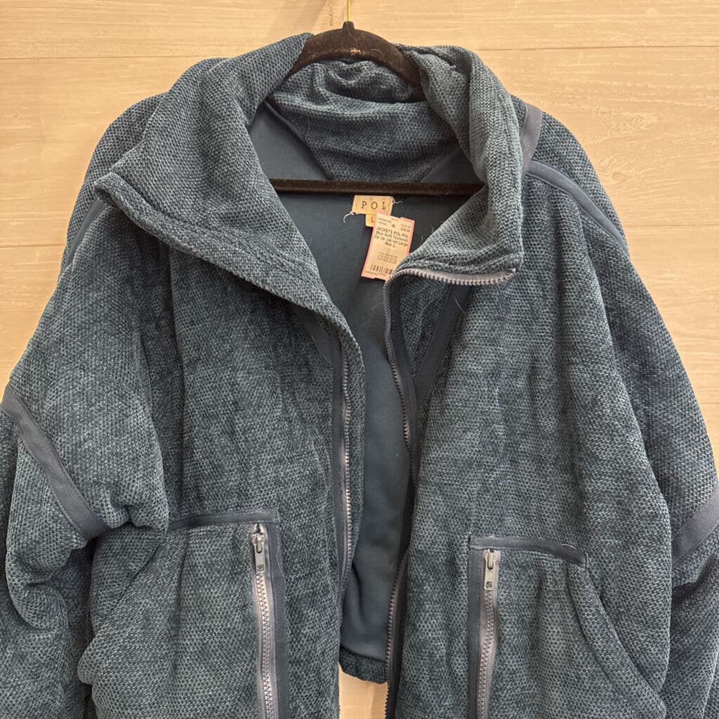 POL Blue Soft Textured Zip Up Jacket Large