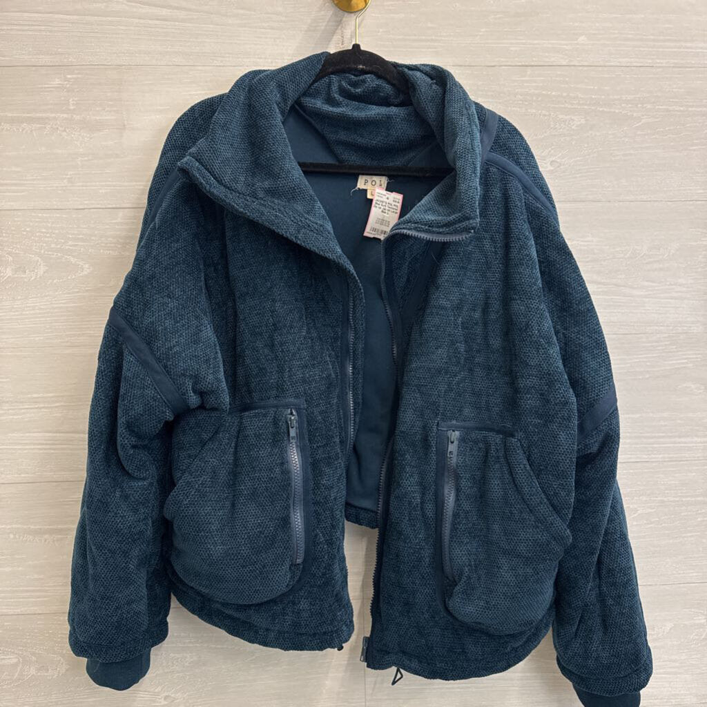 POL Blue Soft Textured Zip Up Jacket Large