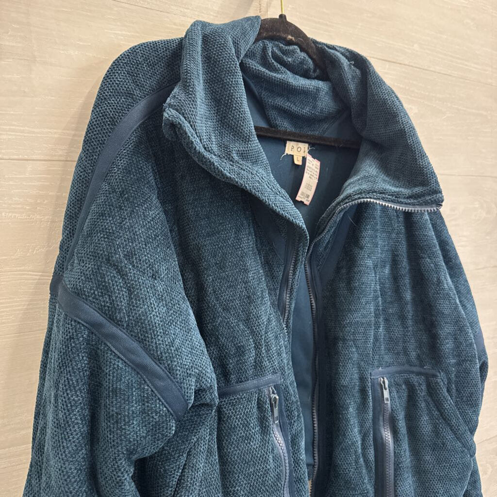 POL Blue Soft Textured Zip Up Jacket Large