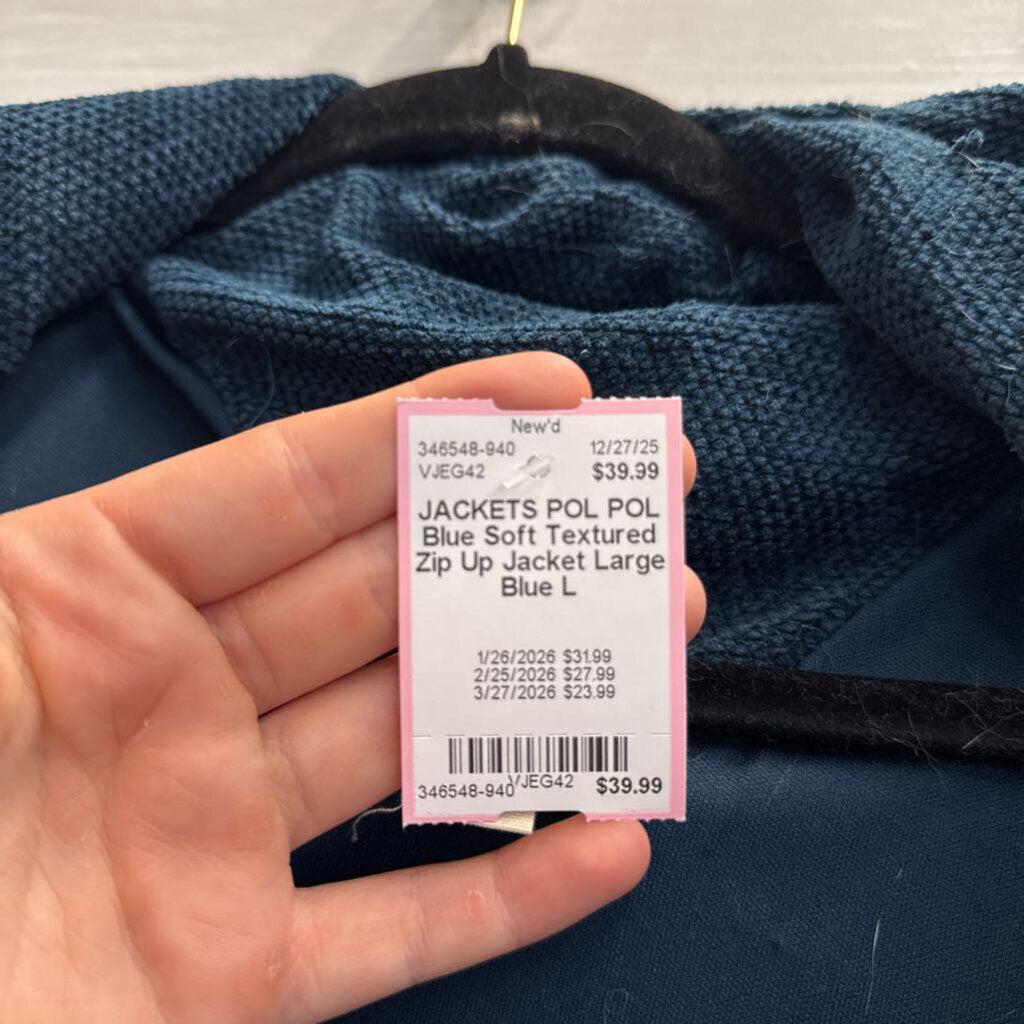 POL Blue Soft Textured Zip Up Jacket Large