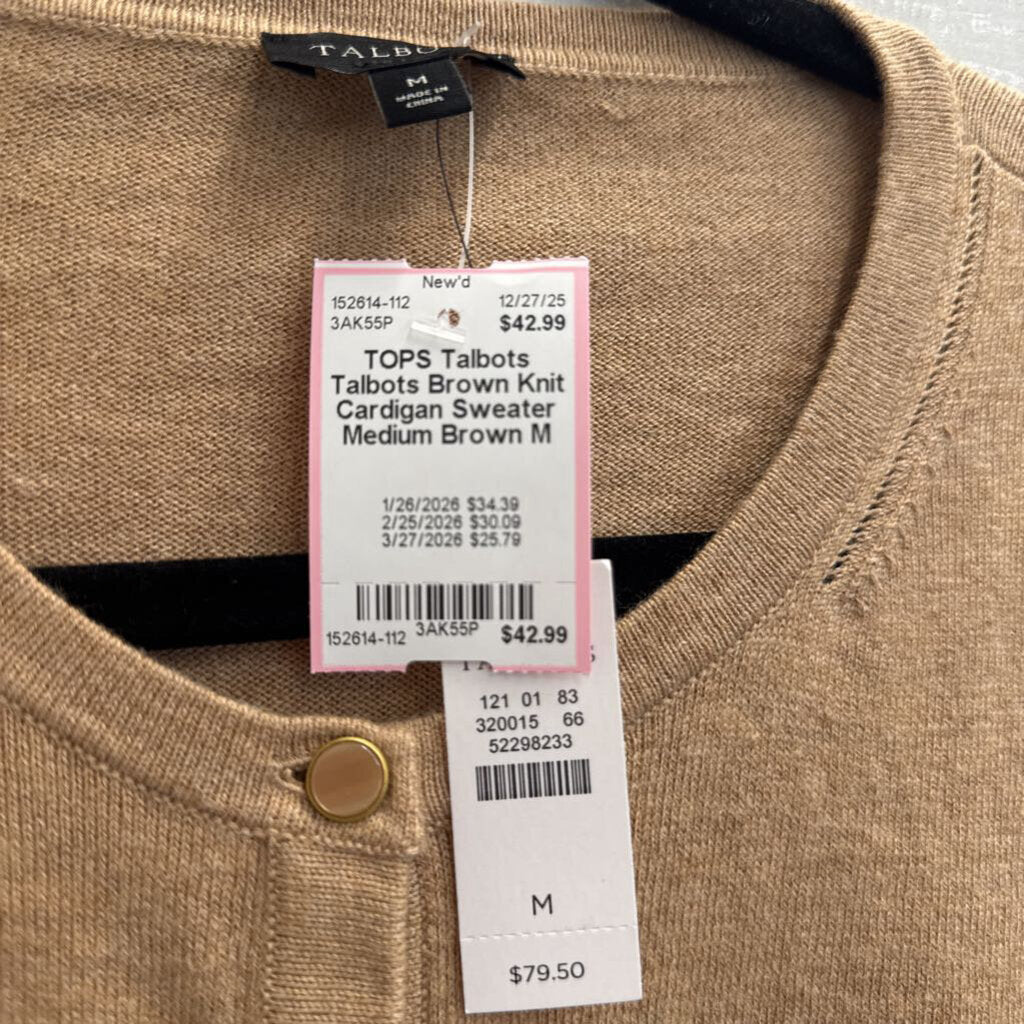 Talbots Brown Knit Cardigan Sweater Medium