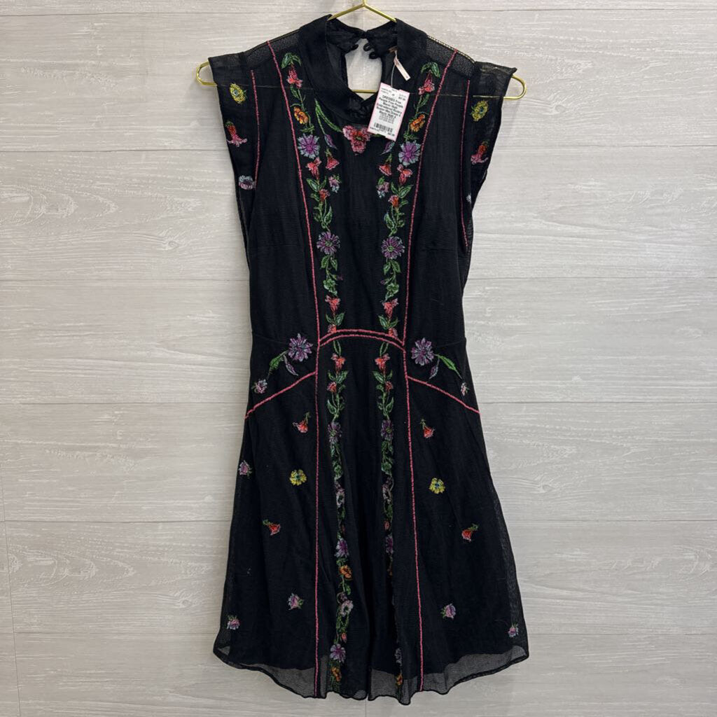 Free People Black/ Multi Embroidered Riviera Illusion Mini Dress 4