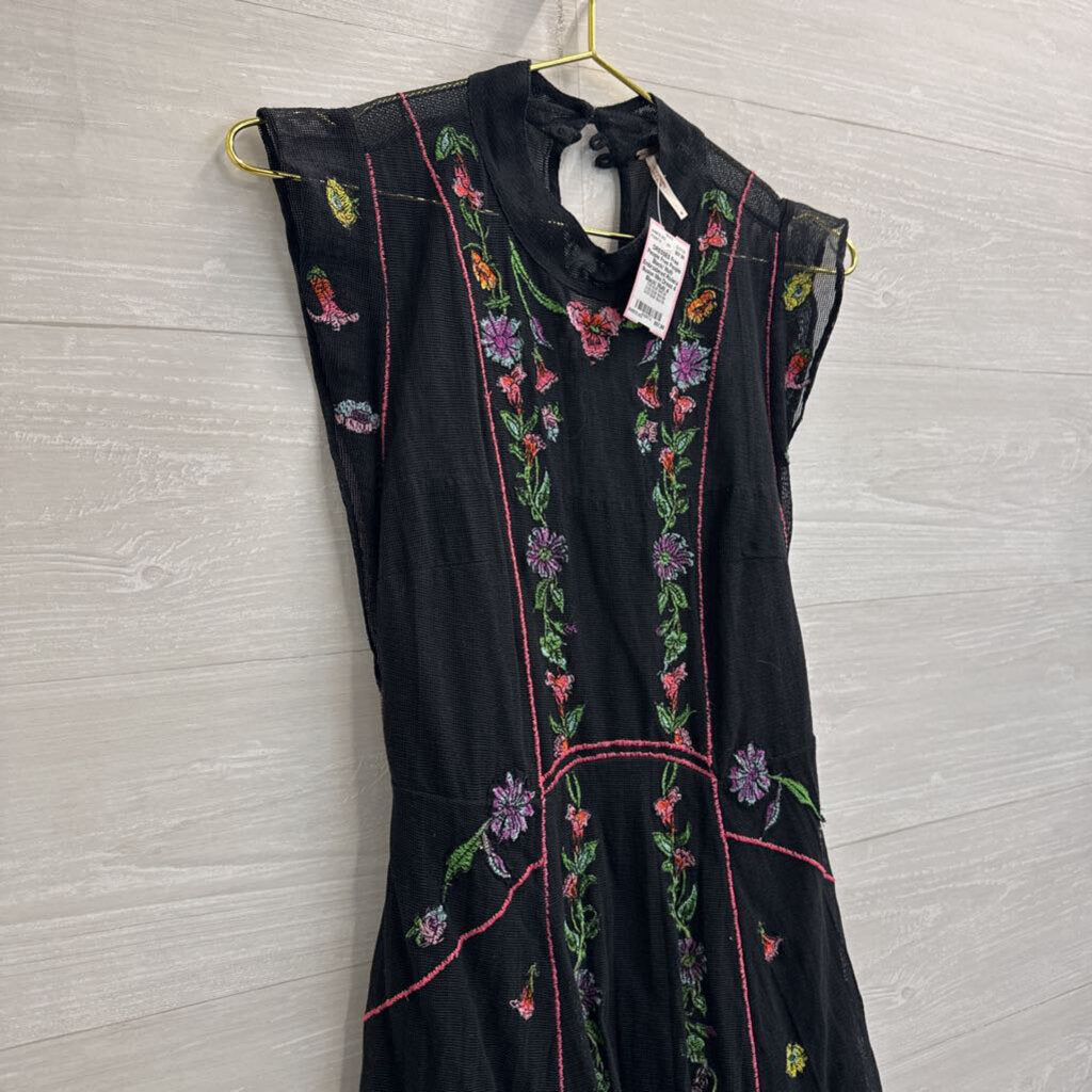 Free People Black/ Multi Embroidered Riviera Illusion Mini Dress 4