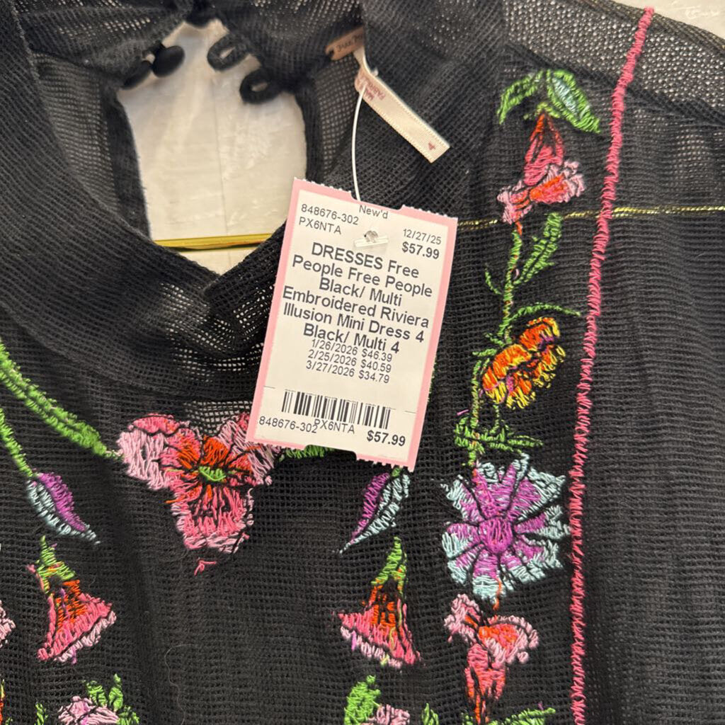 Free People Black/ Multi Embroidered Riviera Illusion Mini Dress 4