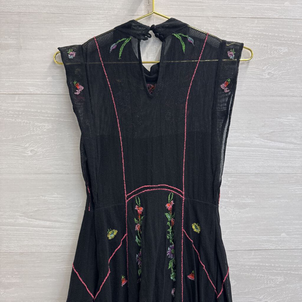 Free People Black/ Multi Embroidered Riviera Illusion Mini Dress 4