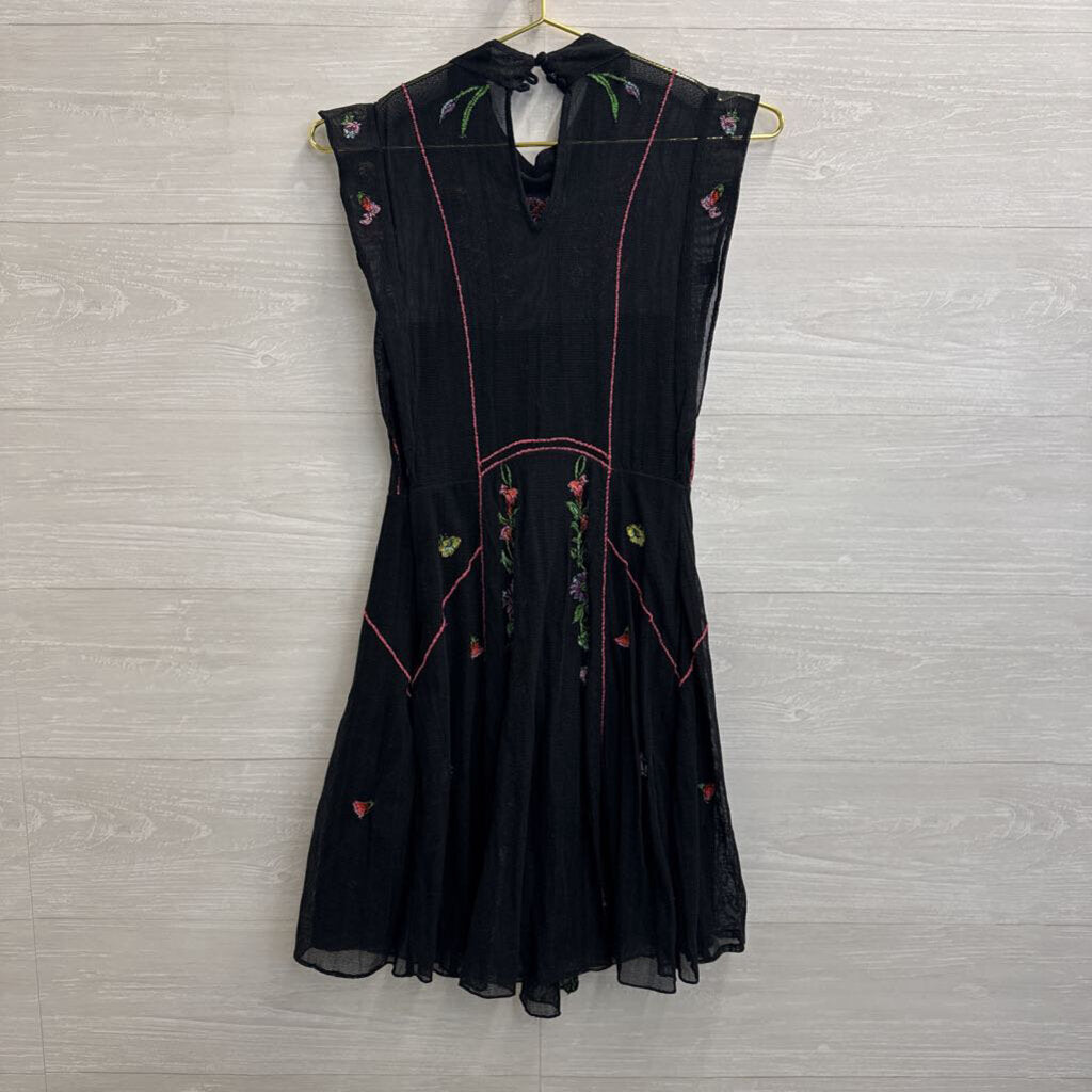 Free People Black/ Multi Embroidered Riviera Illusion Mini Dress 4