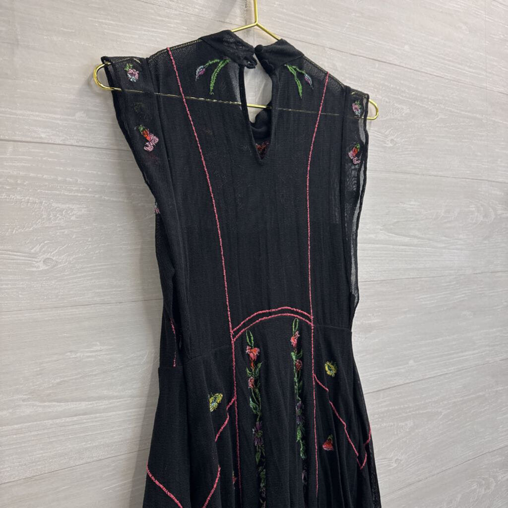 Free People Black/ Multi Embroidered Riviera Illusion Mini Dress 4