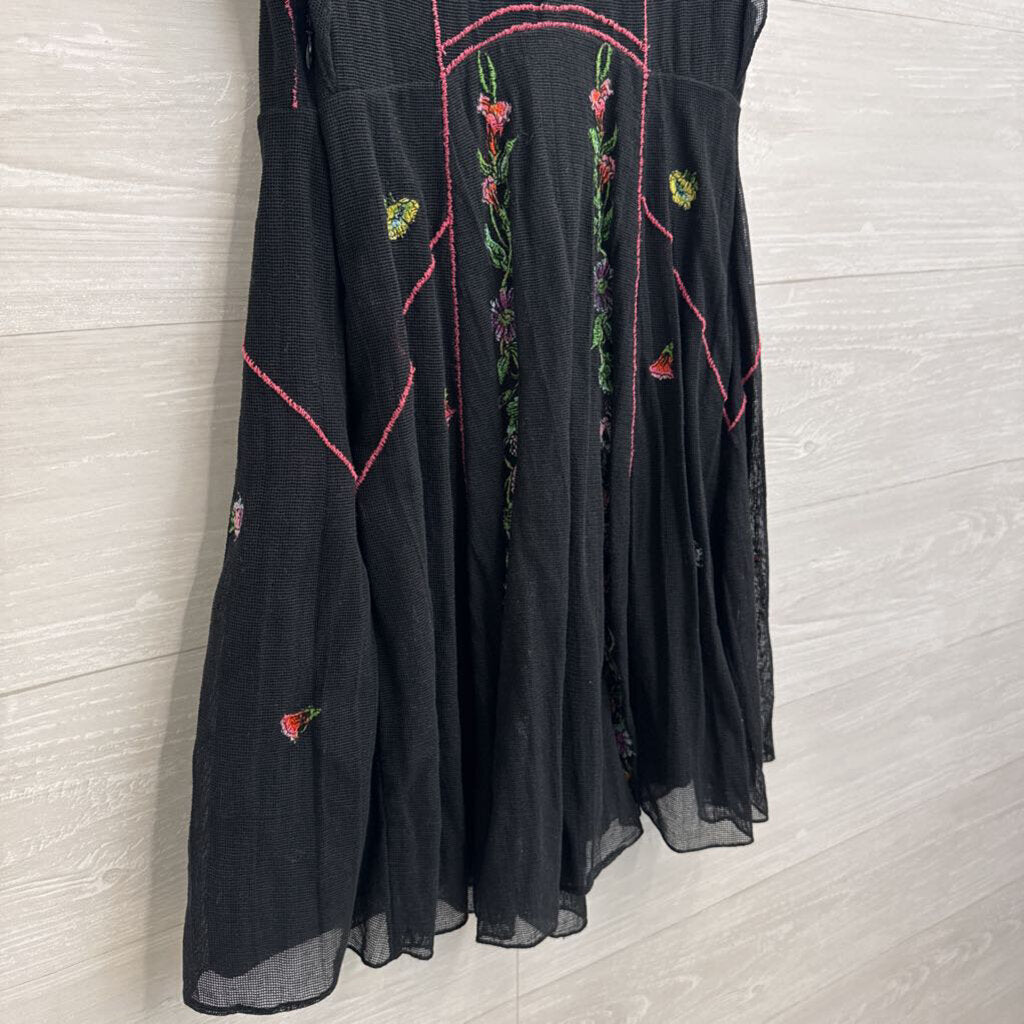 Free People Black/ Multi Embroidered Riviera Illusion Mini Dress 4