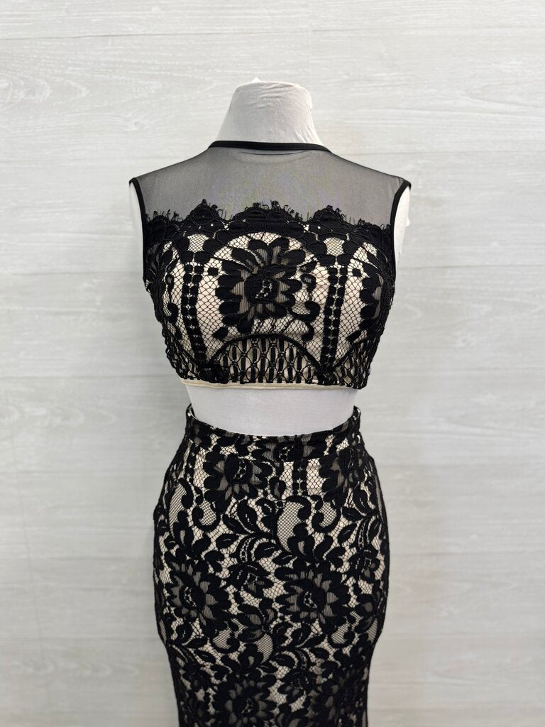 Speechless Black/ Beige Lace 2 Piece Long Formal Dress 5