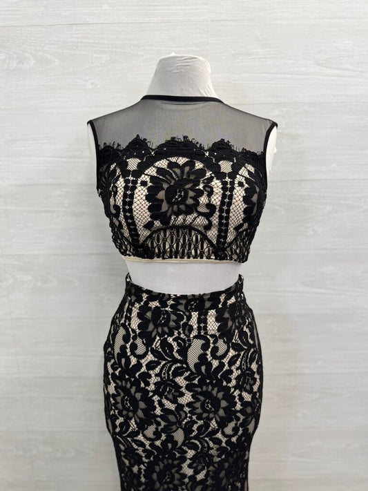 Speechless Black/ Beige Lace 2 Piece Long Formal Dress 5