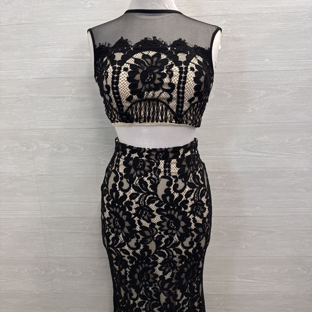Speechless Black/ Beige Lace 2 Piece Long Formal Dress 5
