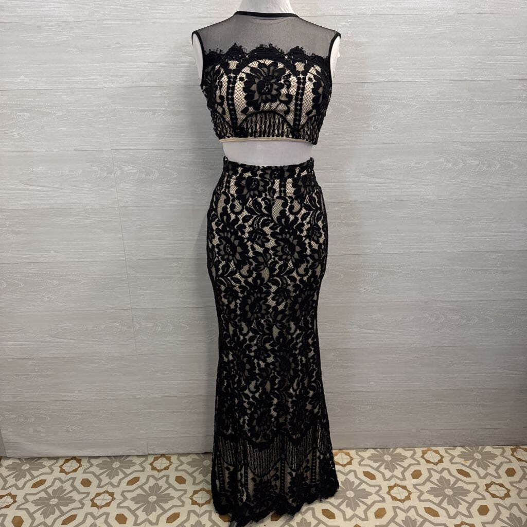 Speechless Black/ Beige Lace 2 Piece Long Formal Dress 5