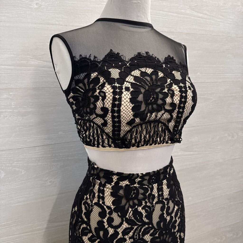 Speechless Black/ Beige Lace 2 Piece Long Formal Dress 5