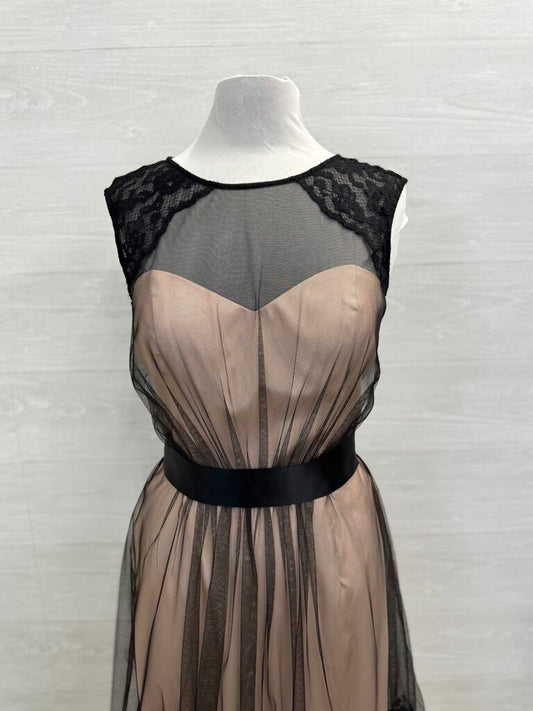 Bari Jay Blush/ Black Lace Mesh Overlay Short Formal Dress 12