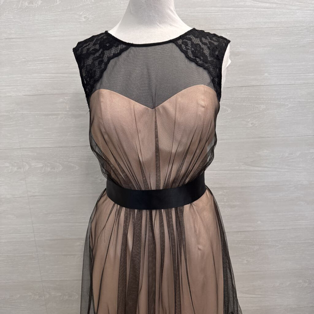 Bari Jay Blush/ Black Lace Mesh Overlay Short Formal Dress 12