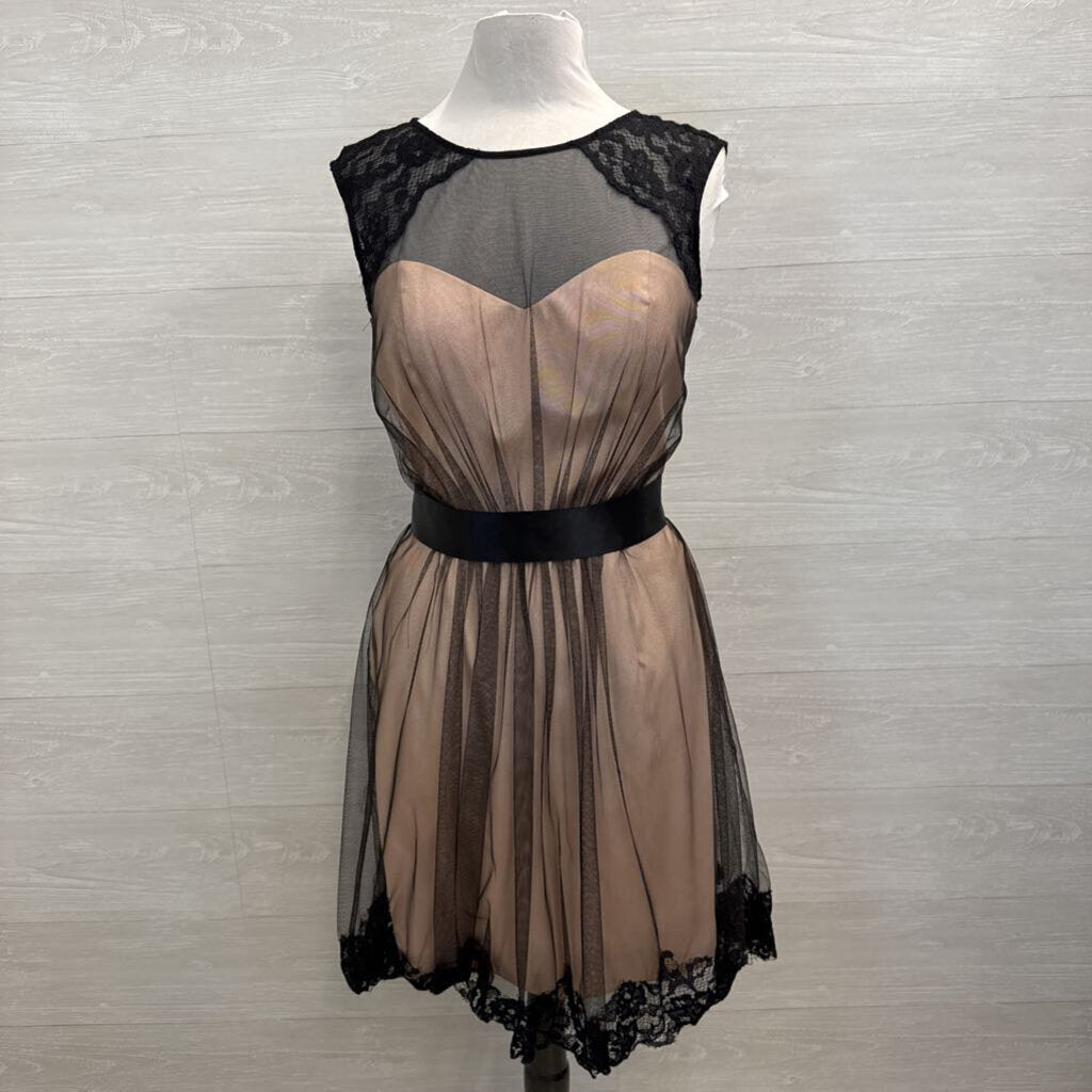 Bari Jay Blush/ Black Lace Mesh Overlay Short Formal Dress 12