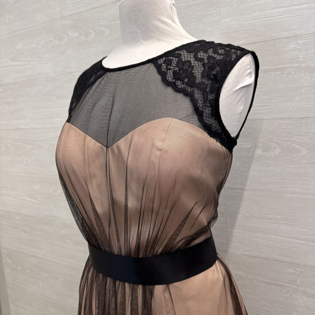 Bari Jay Blush/ Black Lace Mesh Overlay Short Formal Dress 12