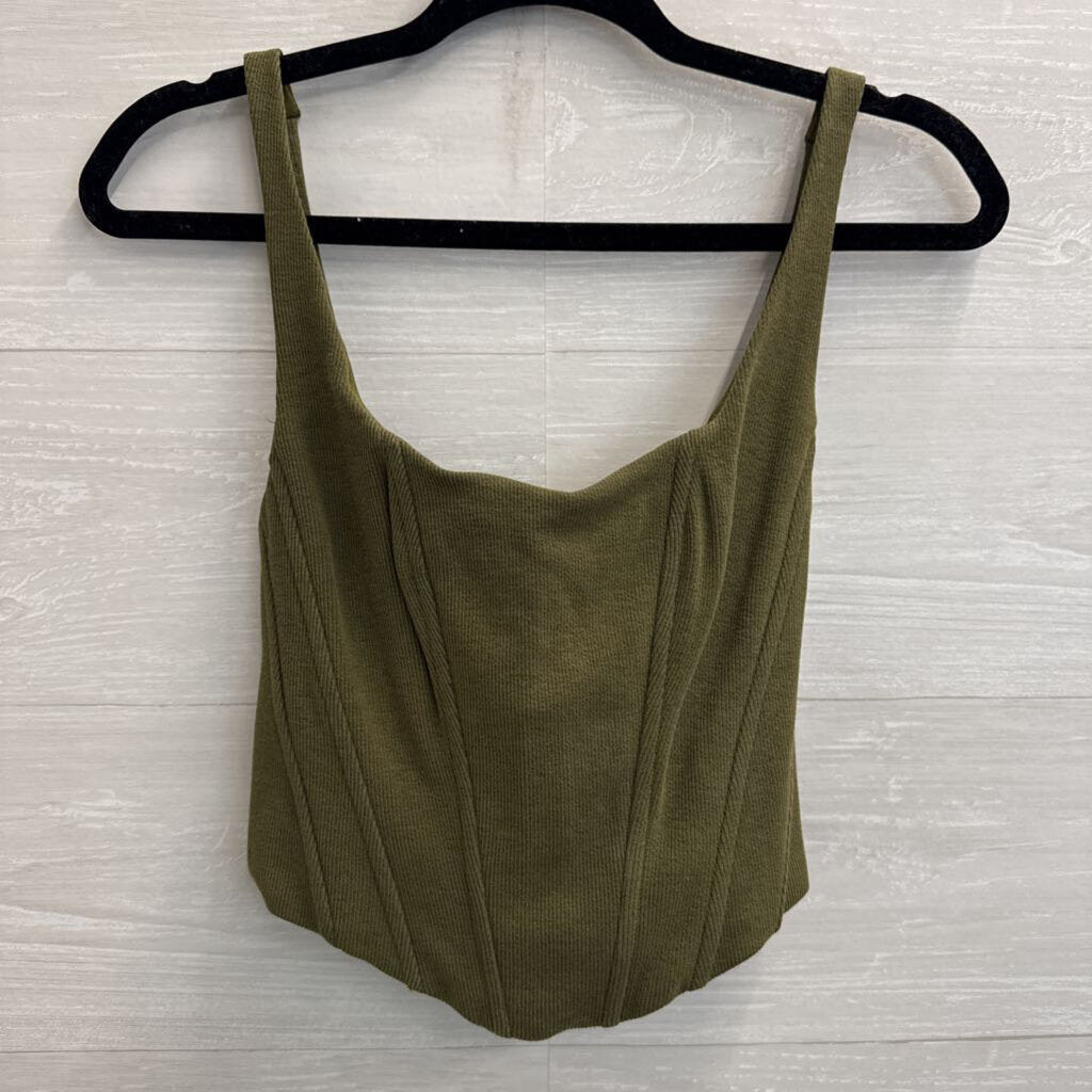 Bittersweet Green Ribbed Cropped Corset Tank Top Small