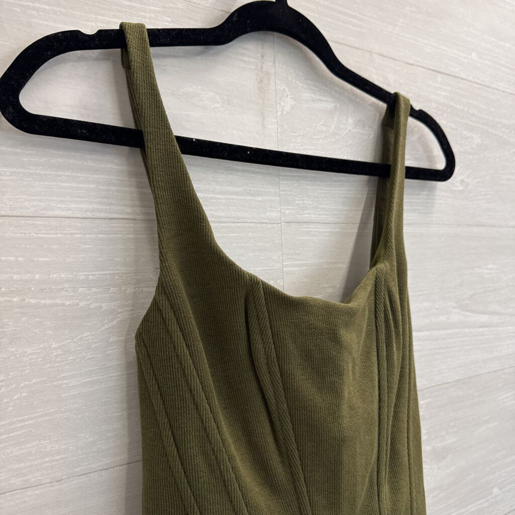 Bittersweet Green Ribbed Cropped Corset Tank Top Small