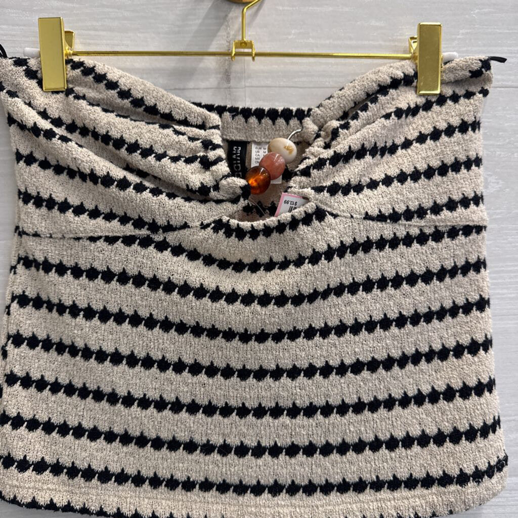 Divided Black/ Beige Knit Striped Strapless Top Medium