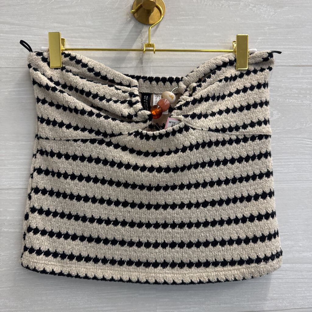 Divided Black/ Beige Knit Striped Strapless Top Medium