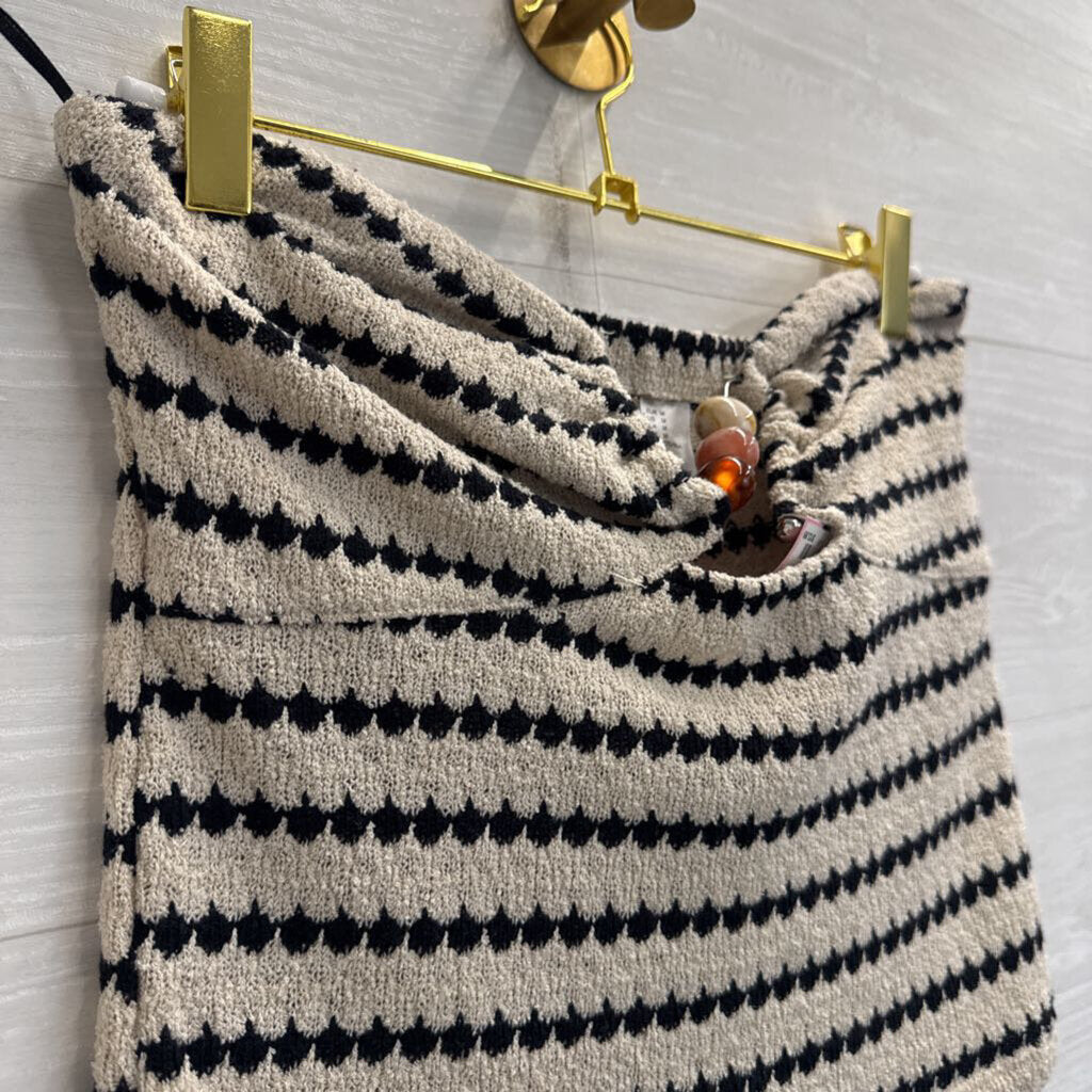 Divided Black/ Beige Knit Striped Strapless Top Medium