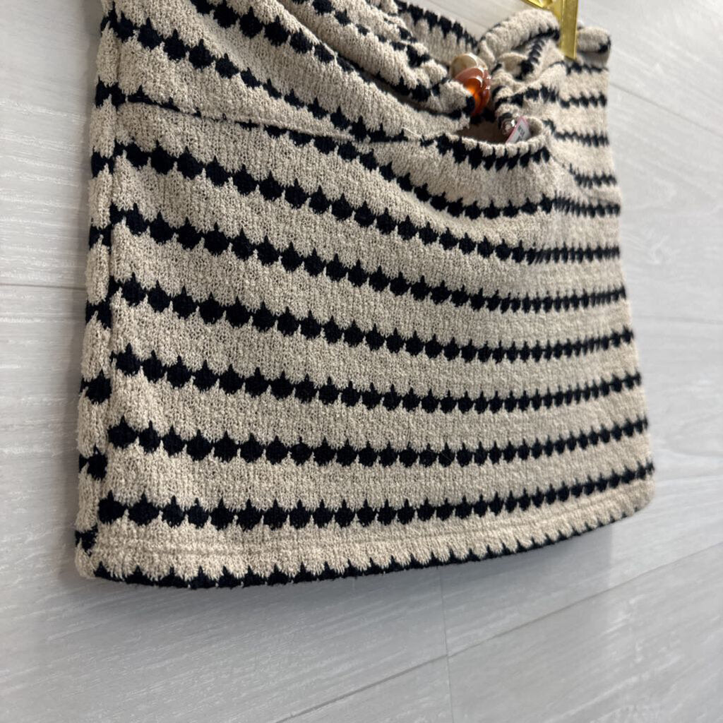 Divided Black/ Beige Knit Striped Strapless Top Medium