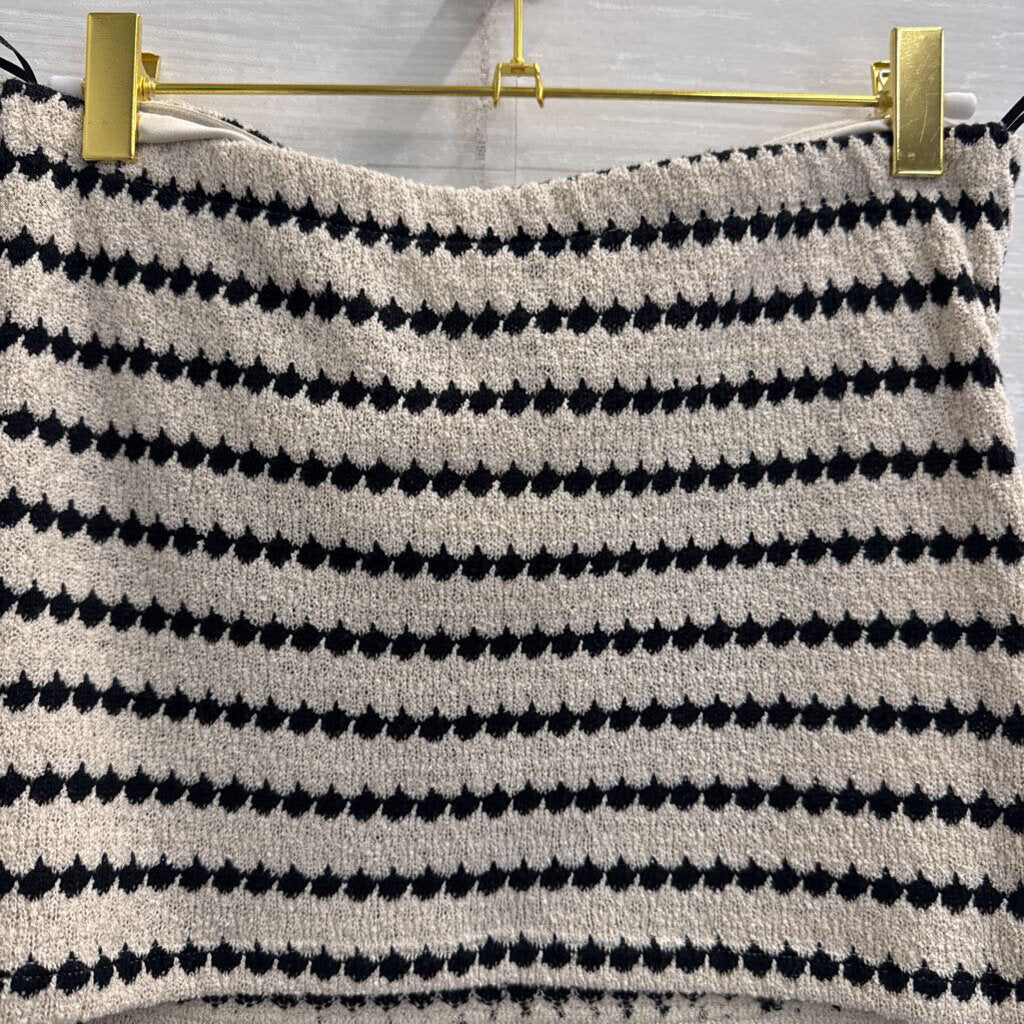Divided Black/ Beige Knit Striped Strapless Top Medium