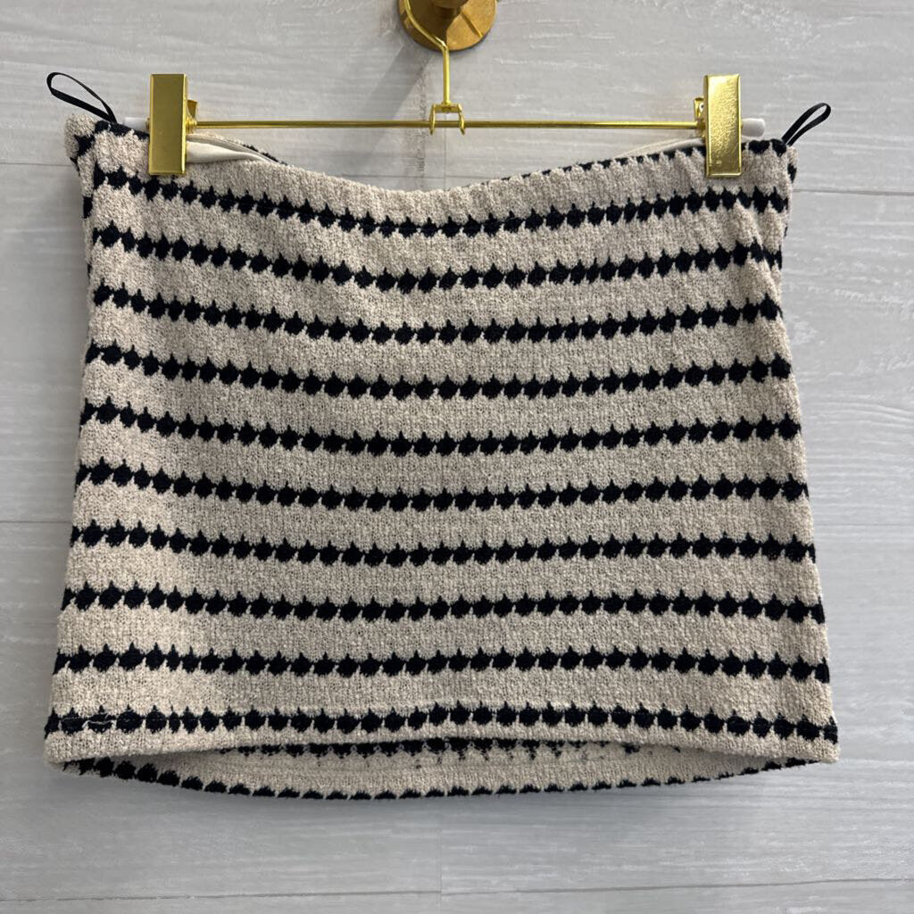 Divided Black/ Beige Knit Striped Strapless Top Medium