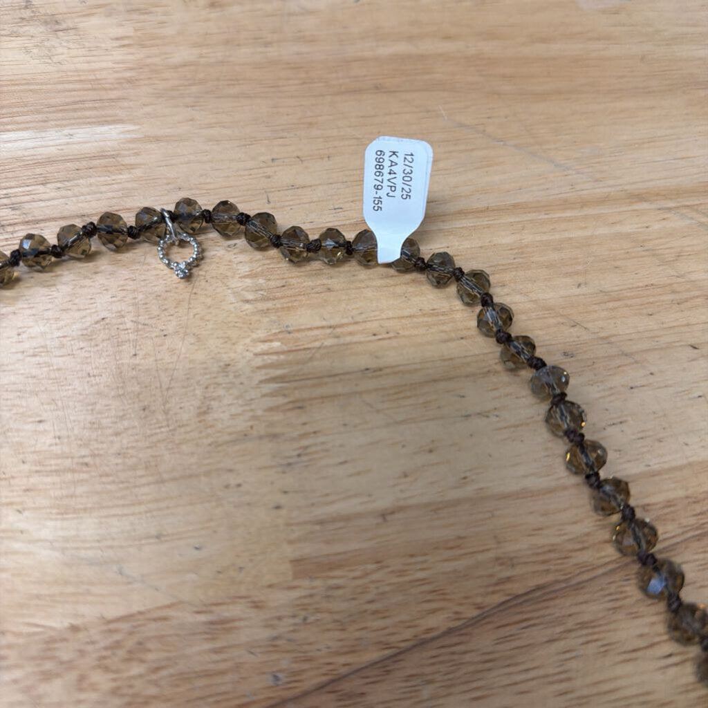 Grey Quartz Beaded Necklace With St. Anthony Cross