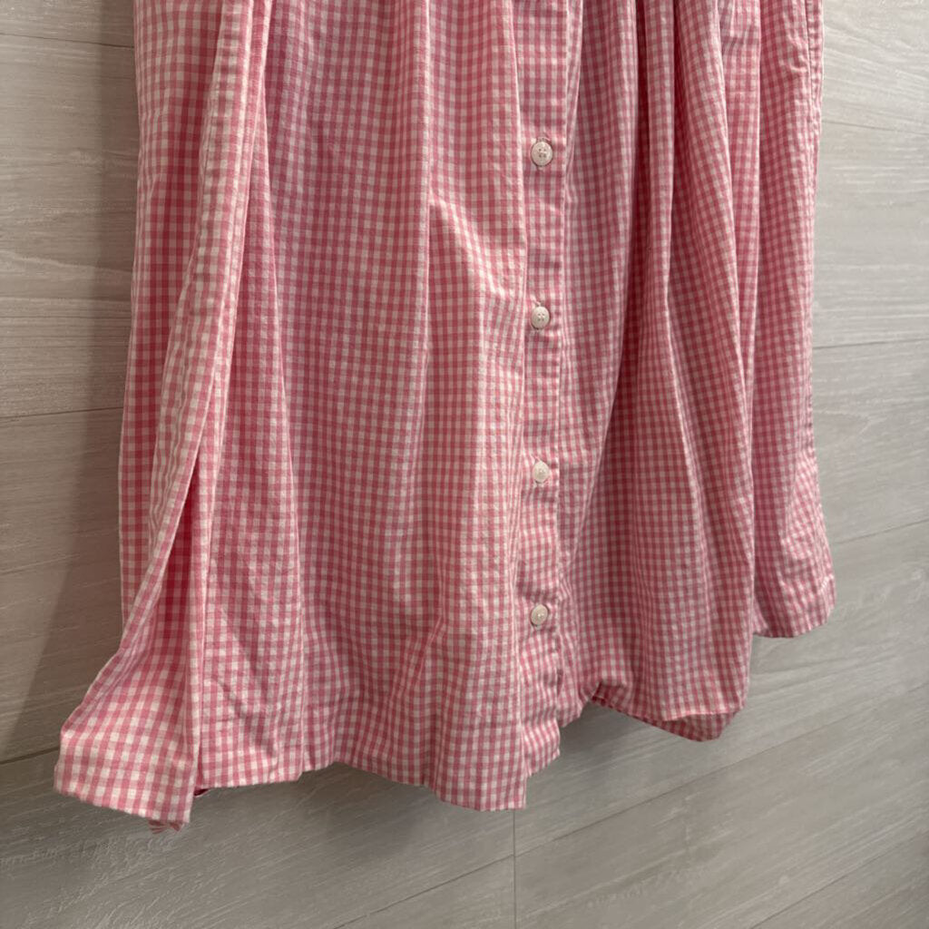 Vintage Karen Scott Pink/ White Gingham Print Button Front Midi Skirt Small