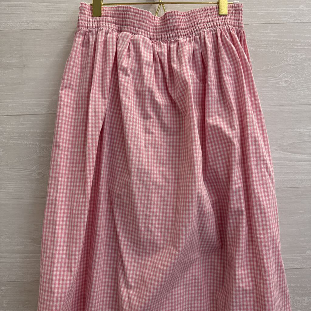 Vintage Karen Scott Pink/ White Gingham Print Button Front Midi Skirt Small