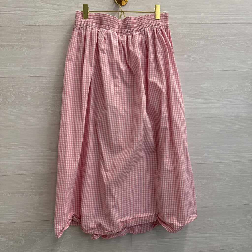 Vintage Karen Scott Pink/ White Gingham Print Button Front Midi Skirt Small