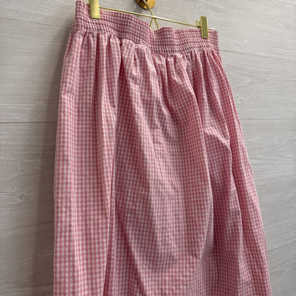 Vintage Karen Scott Pink/ White Gingham Print Button Front Midi Skirt Small