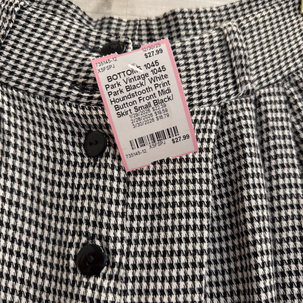 Vintage 1045 Park Black/ White Houndstooth Print Button Front Midi Skirt Small