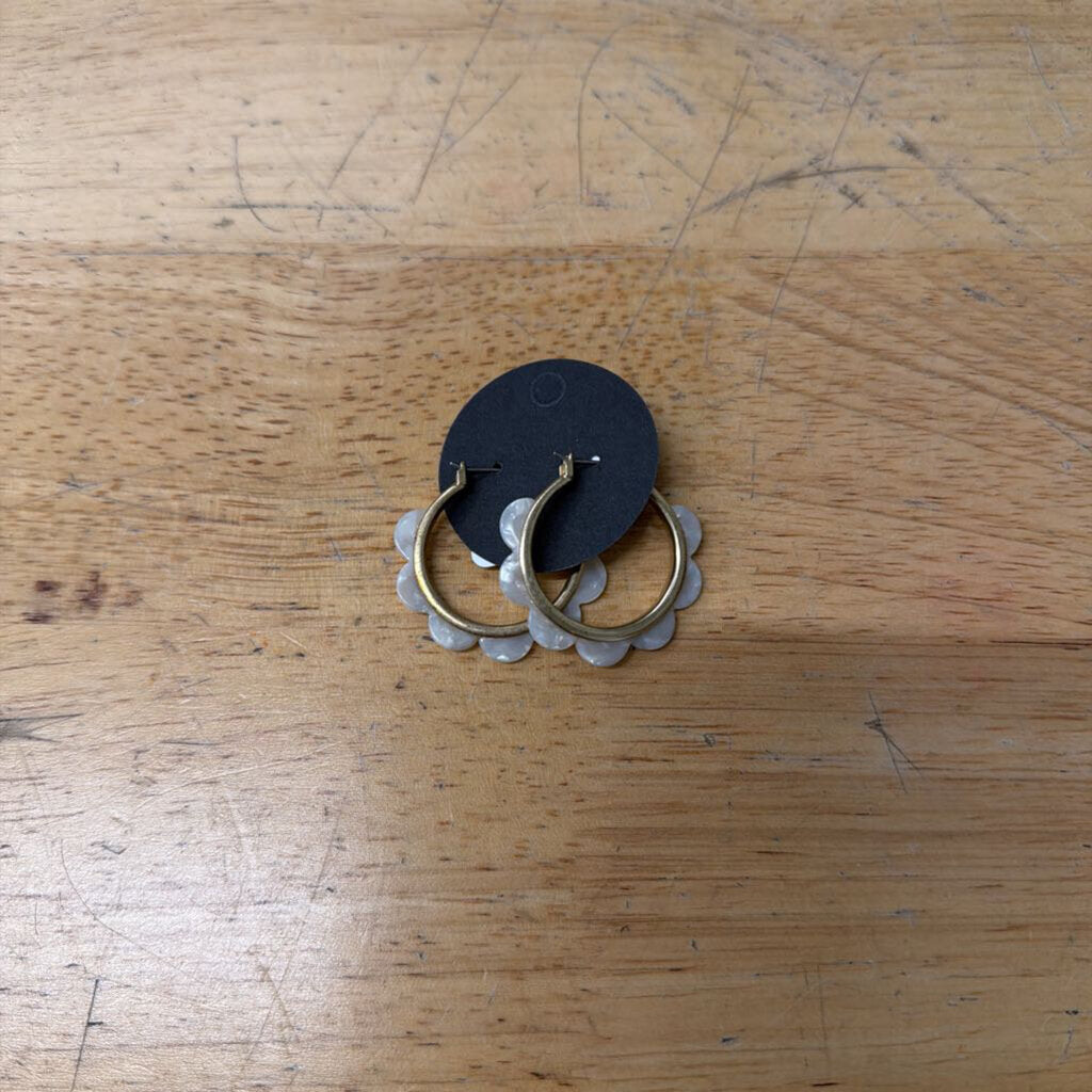 Gold Tone Hoop Flower Petal Earrings