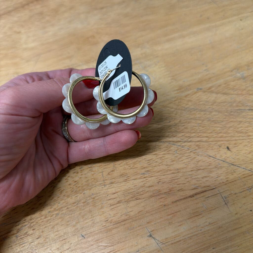 Gold Tone Hoop Flower Petal Earrings