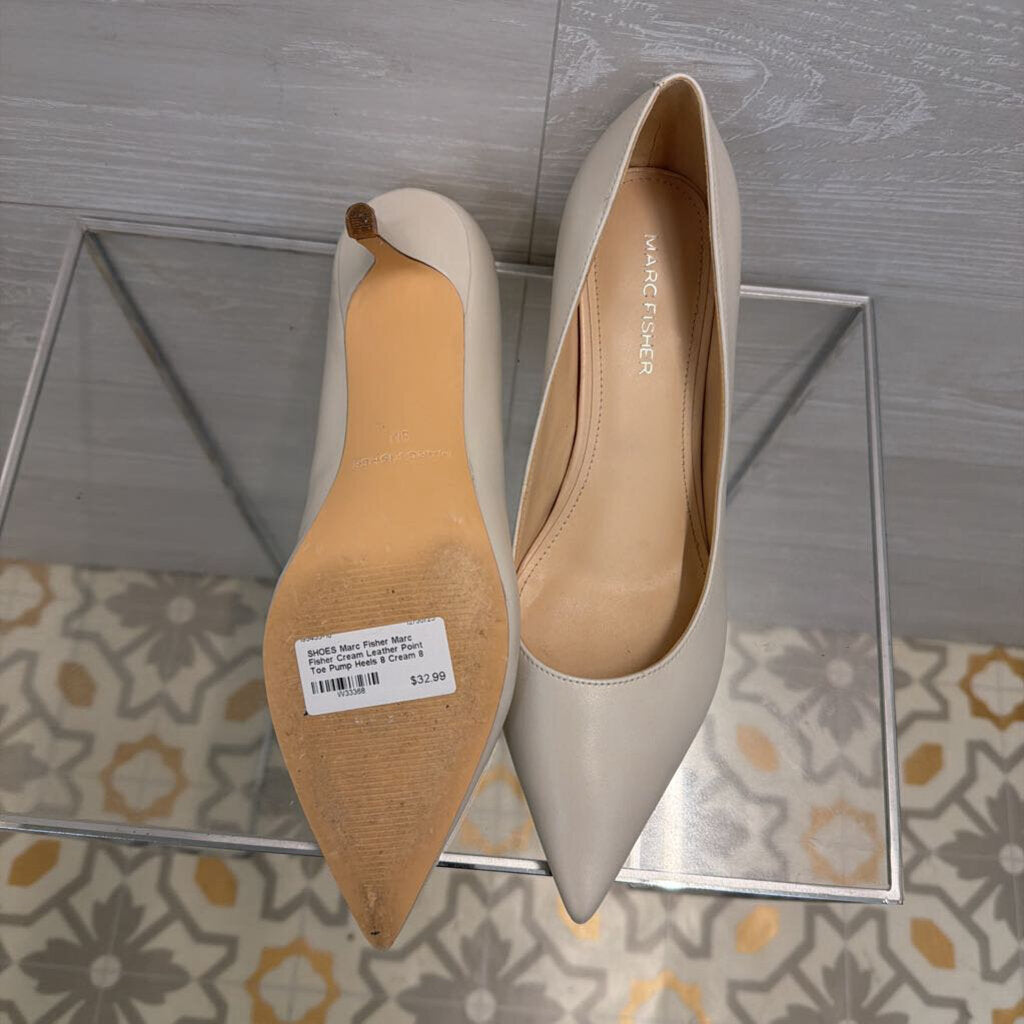 Marc Fisher Cream Leather Point Toe Pump Heels 8
