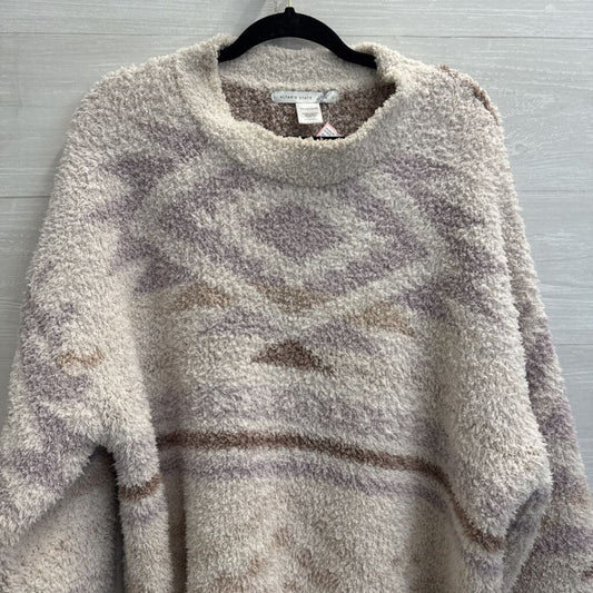 Altar'd State Cream/ Purple Print Soft Fuzzy Knit Sweater Large