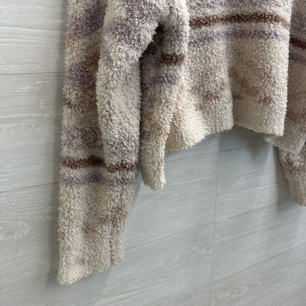 Altar'd State Cream/ Purple Print Soft Fuzzy Knit Sweater Large