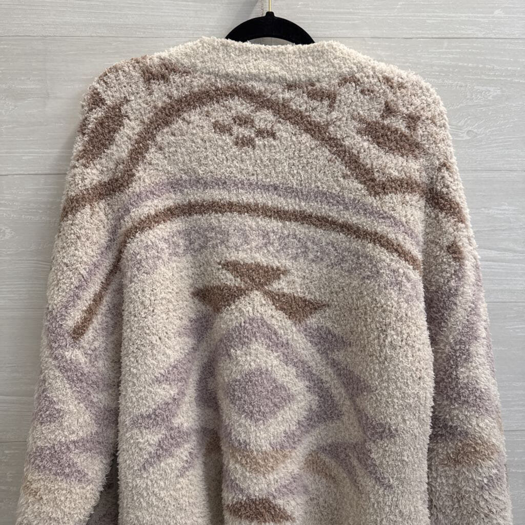Altar'd State Cream/ Purple Print Soft Fuzzy Knit Sweater Large