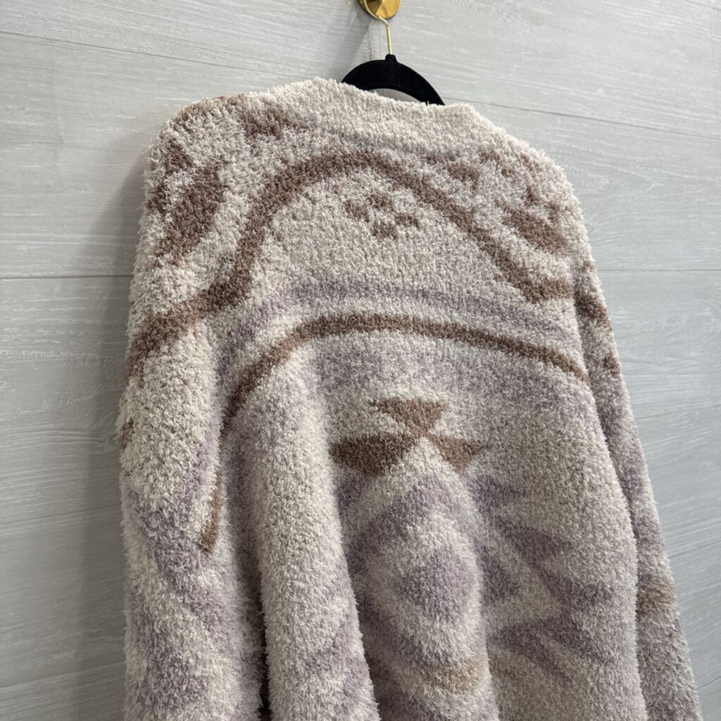 Altar'd State Cream/ Purple Print Soft Fuzzy Knit Sweater Large