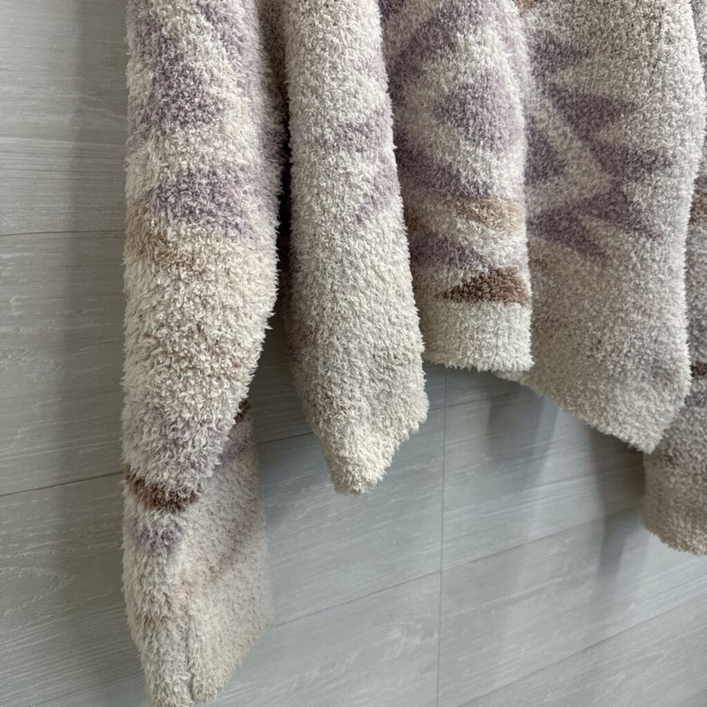 Altar'd State Cream/ Purple Print Soft Fuzzy Knit Sweater Large